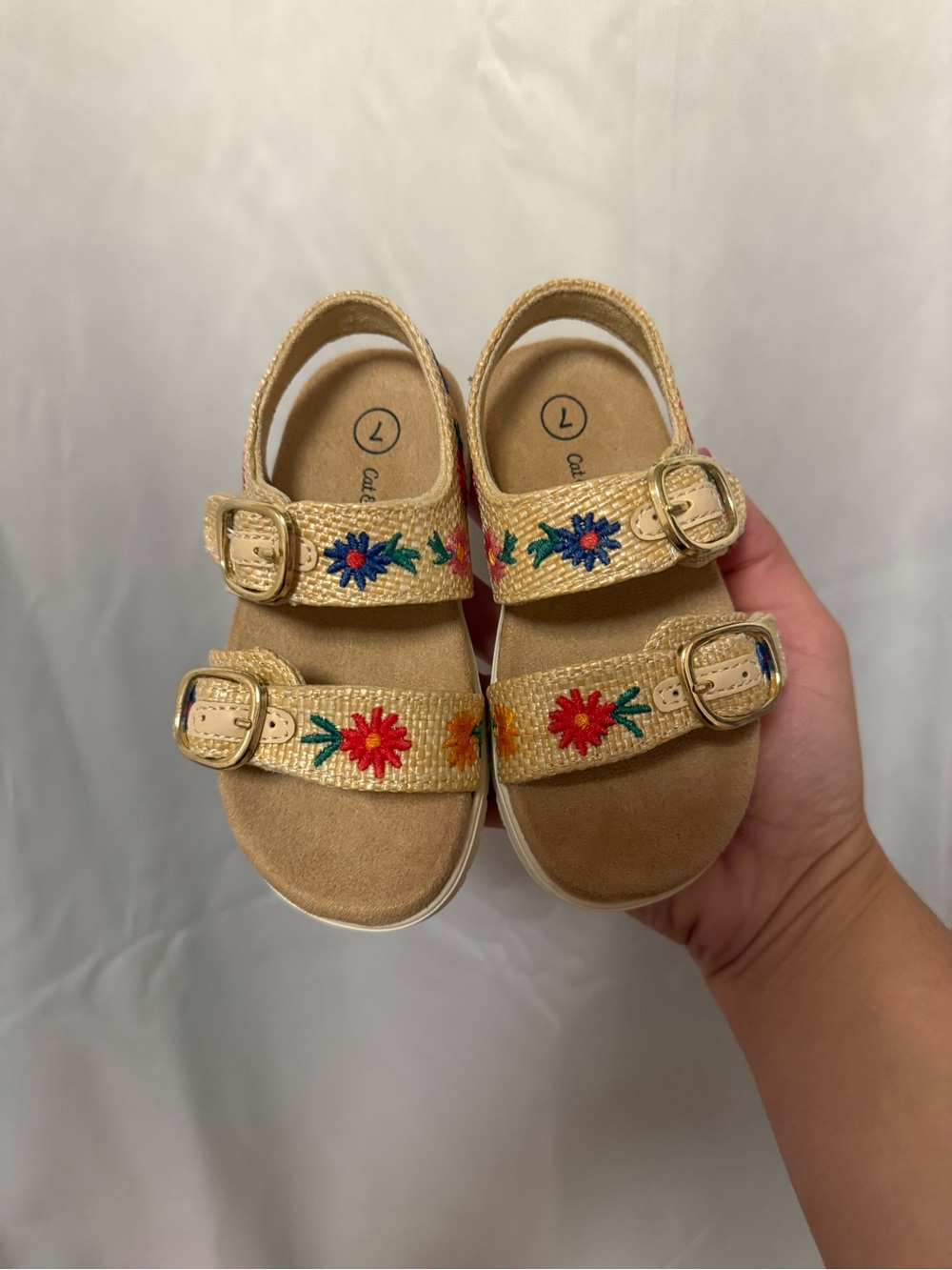 NWOT Cat & Jack Gold Sandals with Colorful Floral Embroidery